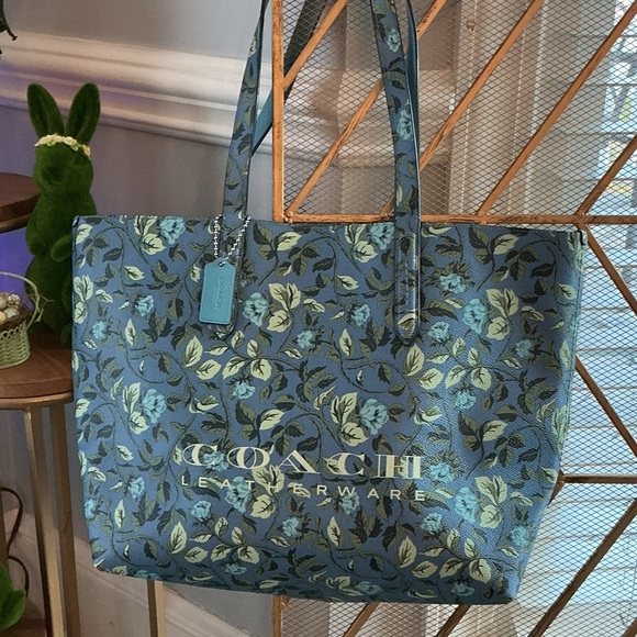 Coach Handbags - Coach Floral Print Blue Tote